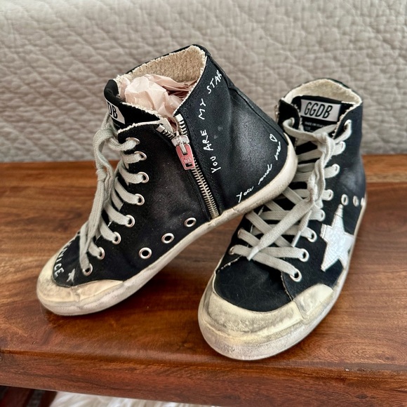 Golden Goose Black and White High-Top Sneakers - Picture 2 of 8